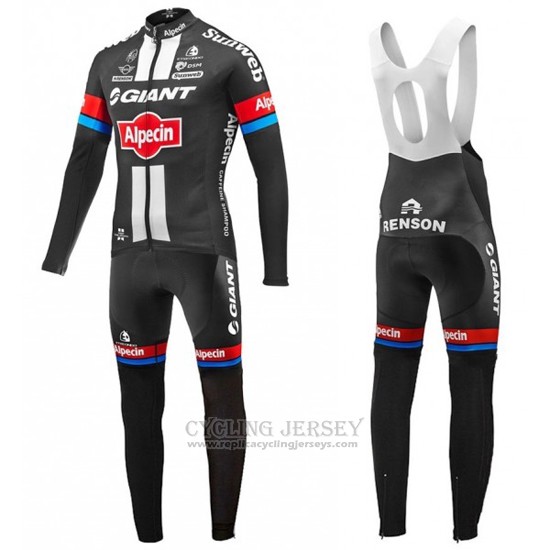 2016 Cycling Jersey Giant Alpecin Black and Red Long Sleeve and Bib Tight